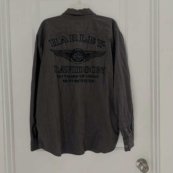Harley-Davidson Charcoal Gray 110 Anniversary Embroidered Button-Up Shirt - Picture 2 of 11